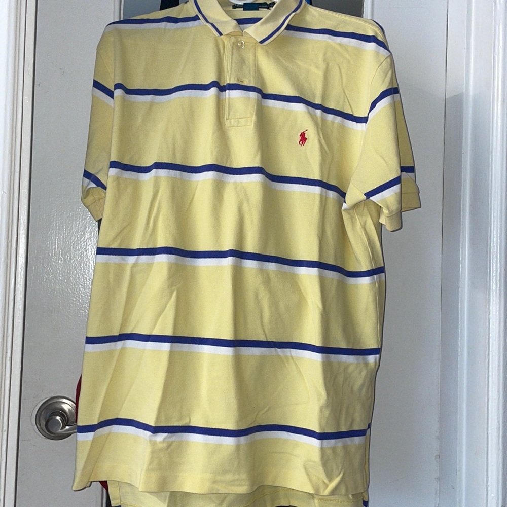 Mens striped Polo by Ralph Lauren Size Large 100% cotton Made in Sri Lanka